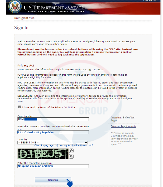 Cách Kiểm Tra Online Hồ Sơ Tại Trung Tâm Thị Thực Quốc Gia (NVC) Nhập mã số hồ sơ, Số hóa đơn đóng lệ phí visa theo yêu cầu - Kiểm tra online hồ sơ tại NVC