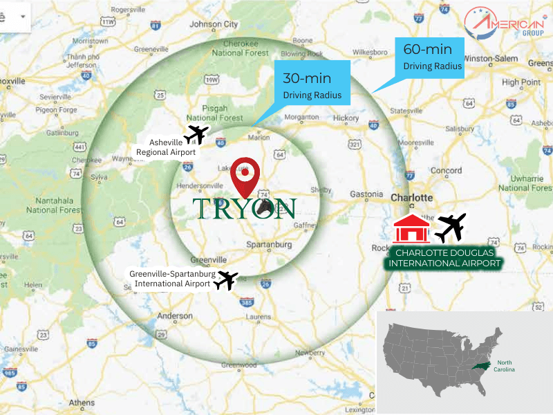Dự Án EB-5 Khu Phức Hợp Cưỡi Ngựa Tryon Vị trí dự án khu phức hợp cưỡi ngựa Tryon