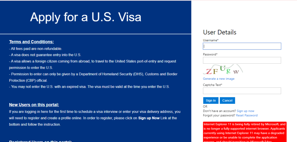 Triển Khai Hệ Thống Dịch Vụ Thị Thực Mỹ Mới Từ 28/9/2024 Trang đăng nhập hệ thống dịch vụ thị thực Mỹ mới
