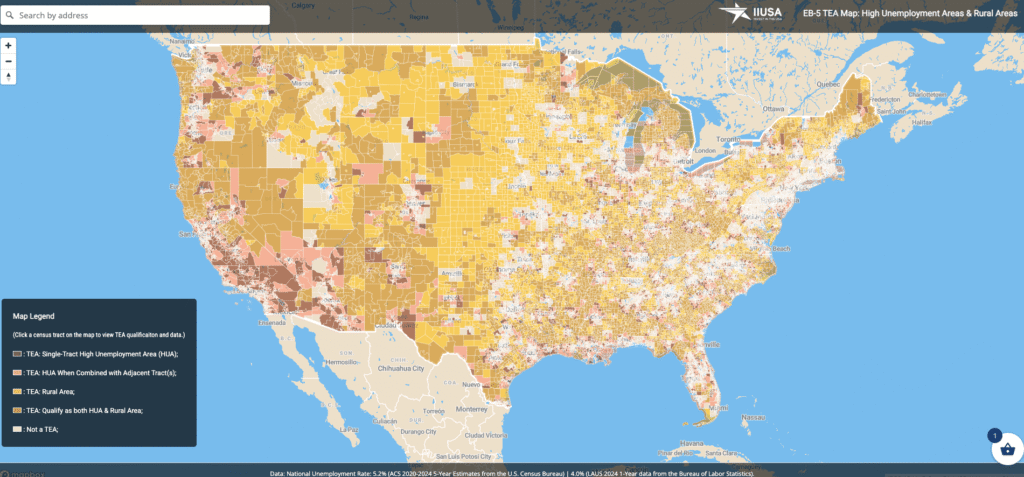 Bản đồ TEA EB-5 mới (Nguồn: IIUSA)